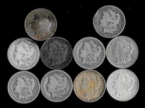 モルガン・ドル 10枚 90%銀貨 (1878-1921) 「低級品/選別品」 ロット E99