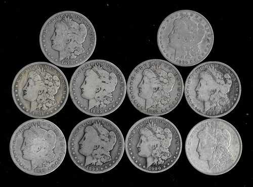 モルガン・ドル 10枚 90%銀貨 (1878-1921) 「低級品/選別品」 ロット E95