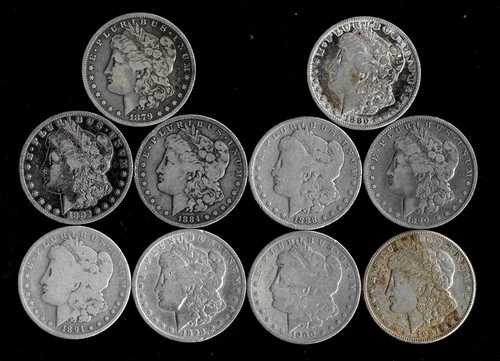 モルガン・ドル 10枚 90%銀貨 (1879-1921) 「低級品/選別品」 ロット E94