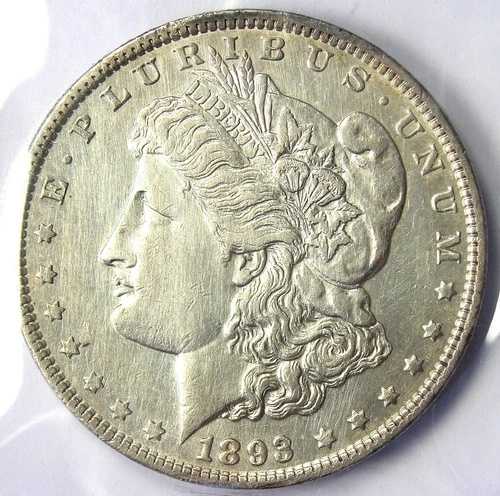1893 年モーガン シルバー ダラー 1 ドル コイン - AU 詳細 - 希少な日付!
