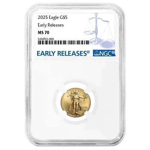 2025年 5ドル 1/10オンス アメリカン ゴールド イーグル NGC MS70 ER ブルーラベル