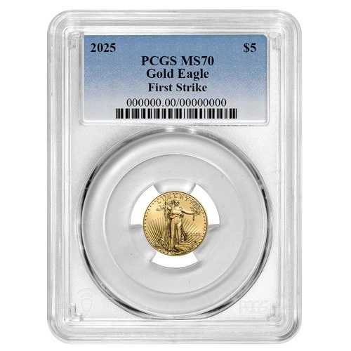 2025年 5ドル アメリカン ゴールド イーグル 1/10オンス PCGS MS70 FS ブルーラベル