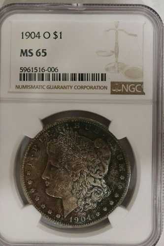 1904年 O モルガン シルバードル NGC MS65**レインボートーン**表裏! b112.1