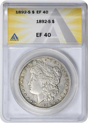 1892-S モルガン銀貨 EF40 ANACS