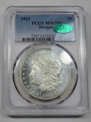 1921年 モルガン銀貨 $1 PCGS MS63 PL CAC 素晴らしい鏡面仕上げ *K1025