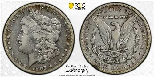 トーン加工済み 1893-CC PCGS 美品 モルガン銀貨 1ドル ミス・リバティ・ヘッドディテール 1739