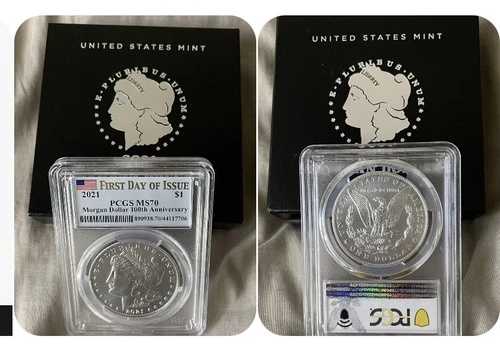 2021-P モルガン・ダラー フィラデルフィア PCGS MS70 初日発行 旗箱＆COA