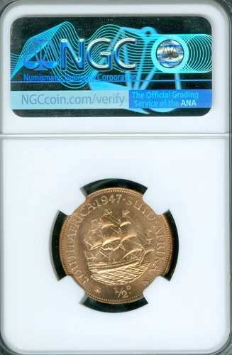 1947年南アフリカ ファーシング NGC PF67+ レッド PQ マック ソロ 最高級グレード スポットレス。