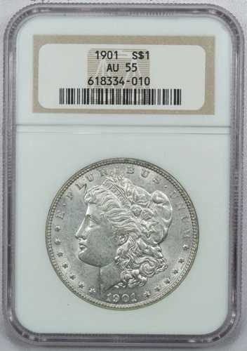 1901年 モルガン銀貨 1ドル、NGC AU55、ほぼ未使用