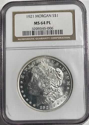 1921年 モルガン銀貨 NGC MS64 PL (#15419) 非常に美しい白貨。良好な損益計算書。