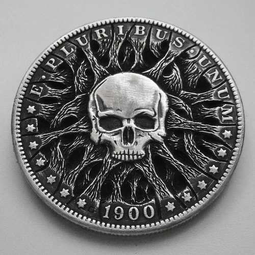 ホーボースカルの手彫りとサイン入り、非常に美しい1900年モルガン銀貨