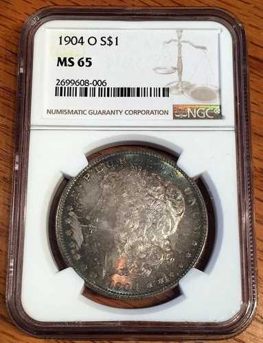 1904-O モルガン銀貨 - NGC MS 65 素晴らしい色調 - 高品質スキャン #8006