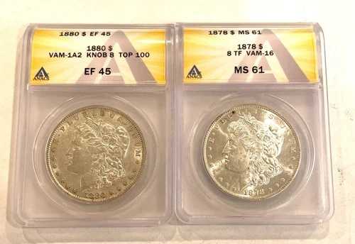 2枚---- ANACSグレード米国モルガン銀貨 - 1880- EF 45、1878- 8 TF MS 61｜WORLD RESOURCE【QUEEN店】
