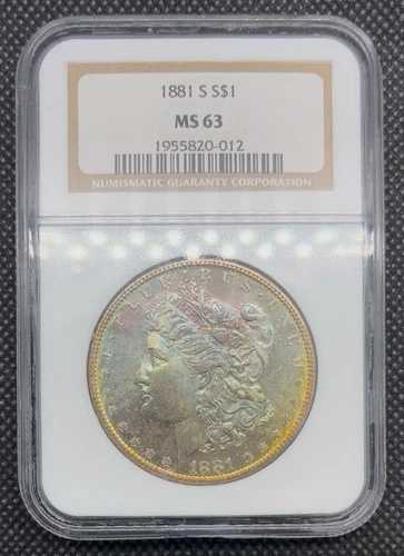 1881 S $1 モルガン銀貨 NGC MS63 テキスタイルトーン / カラー