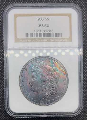1900年 1ドル モルガン銀貨 NGC MS64 レインボートーン / カラー