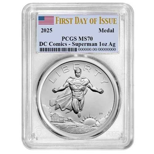 2025年 1オンス スーパーマン DCコミックス シルバーメダル PCGS MS70 FDOI フラッグラベル