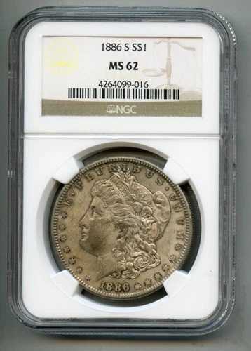 1886年 S モルガン銀貨 NGC MS 62