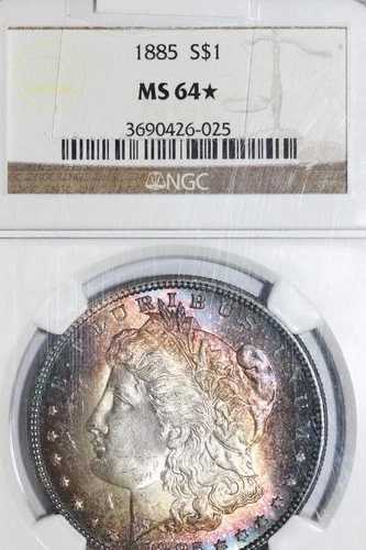 ターゲット レインボートーン 1885-P モルガン銀貨 NGC MS64* スター (3690426-025)