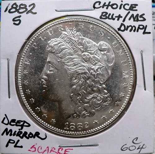 1882-S モルガン銀貨 1ドル、CH BU+/MS、ディープミラープルーフ風、希少 C604