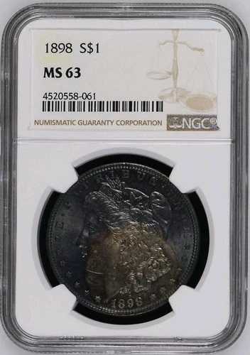 巨大トナー！1898年製モルガン銀貨（MS63、NGC認定）