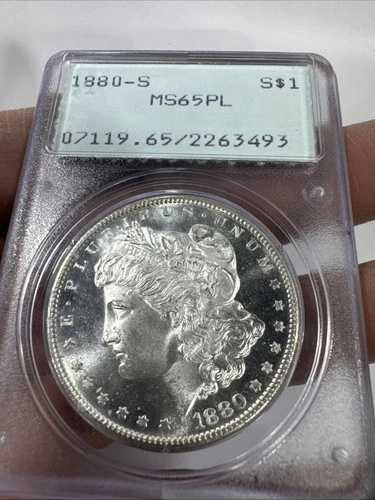 1880年代-S サンフランシスコ モルガン シルバー $1 PCGS Ms65 Pl プルーフ ライク オールド ラトルケース