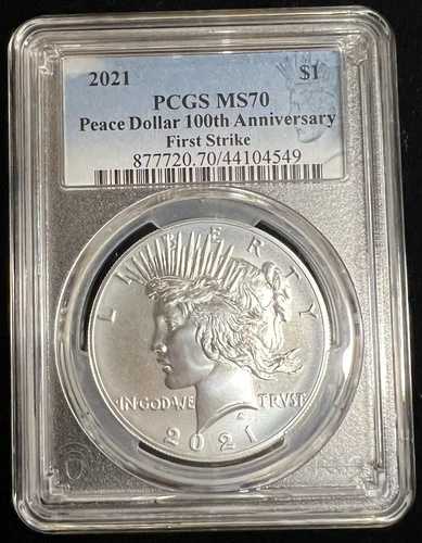 2021-P ピース シルバー ドル PCGS MS70 ファーストストライク - 希少 モーガン シルエット ラベル