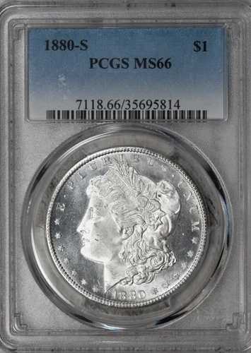 :1880年代 銀製 モルガンドル ほぼ良好 PCGS MS66 (フロスティ・セミカメオ・ミラー)