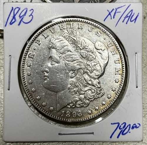 1893年モルガン銀貨、XF/AU、キーデート、送料無料（D）