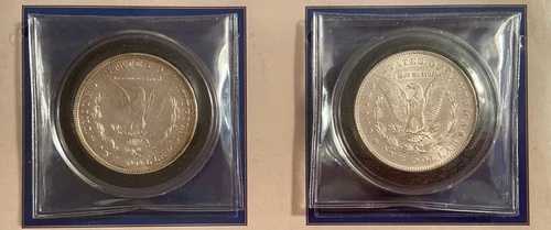 1878年「7と8のTAIL FEATHER」モルガン銀貨と切手（展示番号7443）