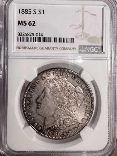 1885-S モルガン銀貨、MS62 NGC。(13170)