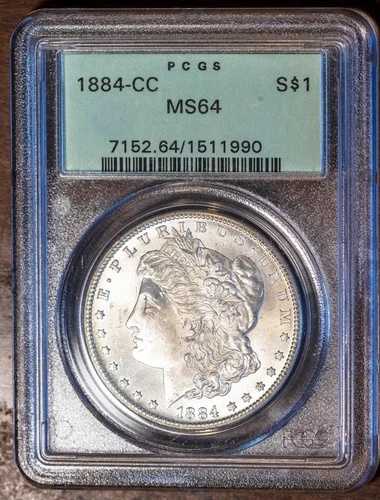 1884-CC 1ドル モルガン銀貨 MS 64 PCGS ライムラベル # 1511990 + ボーナス