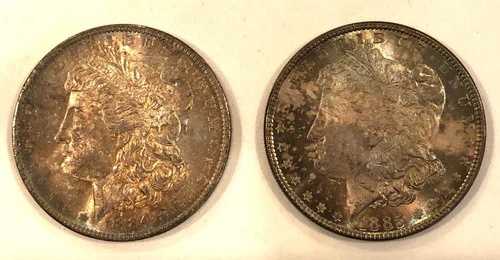 2- 米国モルガン銀貨、1885年、1884-O、驚くべき自然な色調