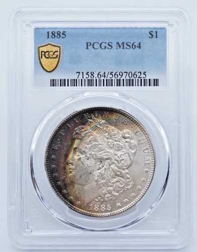 1885年 P モルガン銀貨 PCGS MS64 鮮やかな三日月レインボー調表面 - U1955