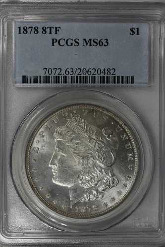 1878 8TF $1 PCGS MS63 モルガン銀貨、ミス・リバティ・ヘッド・ドル、$1
