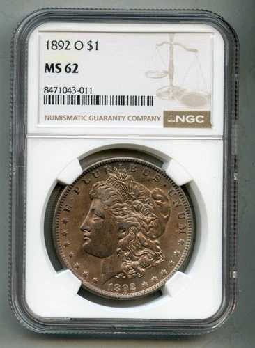 1892 O モルガン銀貨 NGC MS 62