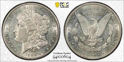 1884-S モーガン銀貨 AU53 PCGS ゴールドシールド 送料無料 $GS63080/B00-2