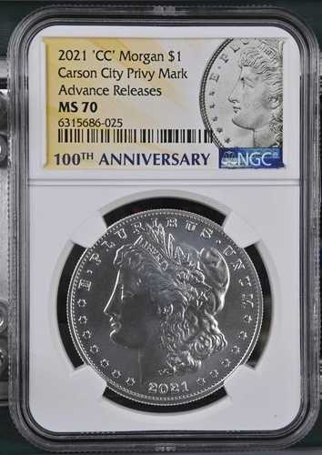 2021-CC モルガン シルバー ダラー NGC MS70 先行リリース - 希少な1,874枚