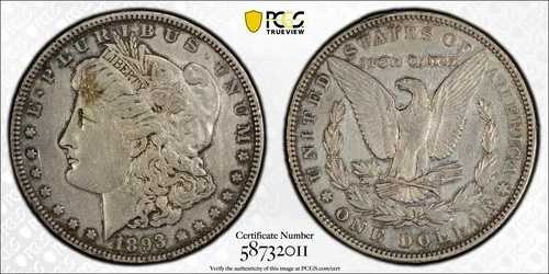 1893年 モルガン銀貨 PCGS XF EF キーデート フィラデルフィア 低鋳造数 認定