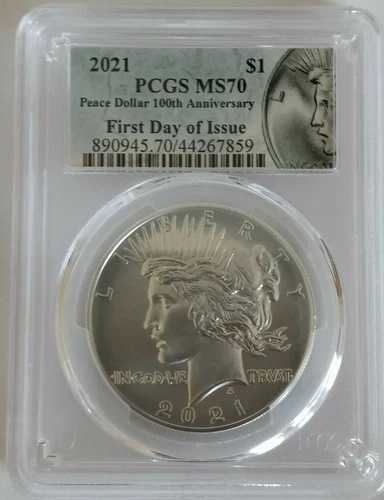 2021年 ピース シルバー ドル PCGS MS70 発行初日 モルガンスタイルラベル付き