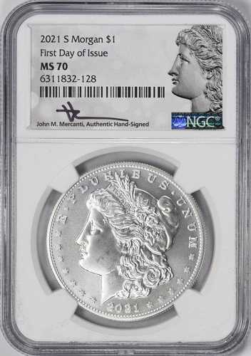 2021-S モルガン・ダラー シルバー・ドル NGC MS70 初日発行 マーカンティサイン入り