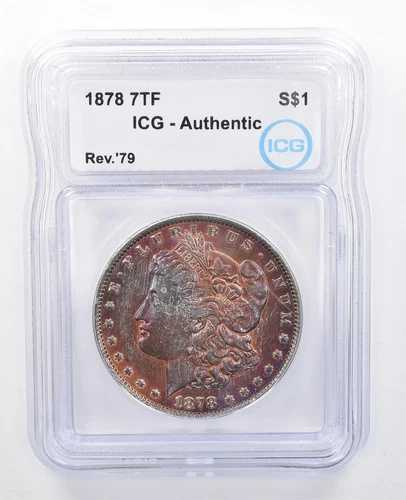 1878年 7TF リバース 79 モルガン銀貨 本物 ICG 赤/紫トーン *7603