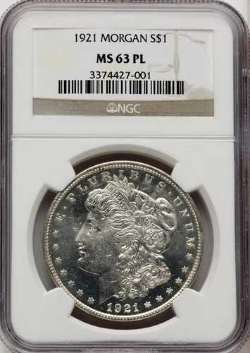 1921年モルガン・ダラー、NGC MS-63 プルーフ級！真っ白！光沢あり！