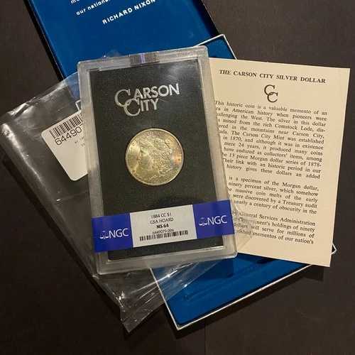 1884 CC モルガン シルバー ダラー $1 NGC MS64 レインボートーン ジェム オールド BU GSA