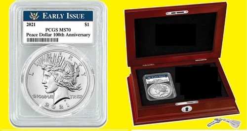 2021 ピース 999 シルバードル PCGS MS 70 初期発行 POP 1500 ミントボックスロック COA 129,250円