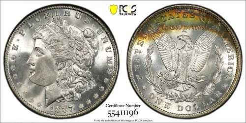 1887年 アメリカ 1ドル モルガン銀貨 PCGS MS66 ~ 美しい裏側トーン