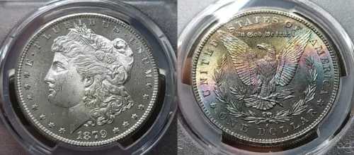 1879年 S モーガン銀貨 $1 PCGS MS 64 リバースレインボートーニング