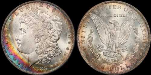 1883-O モーガン・ダラー 1ドル シルバー PCGS MS64 CAC レインボークレセントトーン (D255) 129,250円