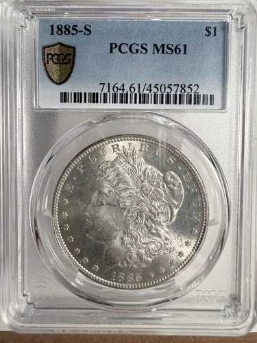 1885-S モルガン銀貨、MS61 PCGS。(13048)