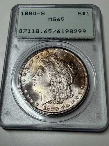 1880-S モルガン銀貨 $1 PCGS MS65 OGH ? ゴールデンローズトーニングジェム