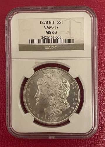 1878 P モーガン シルバー ダラー、8TF、NGC グレード MS63、VAM 17、美しい。